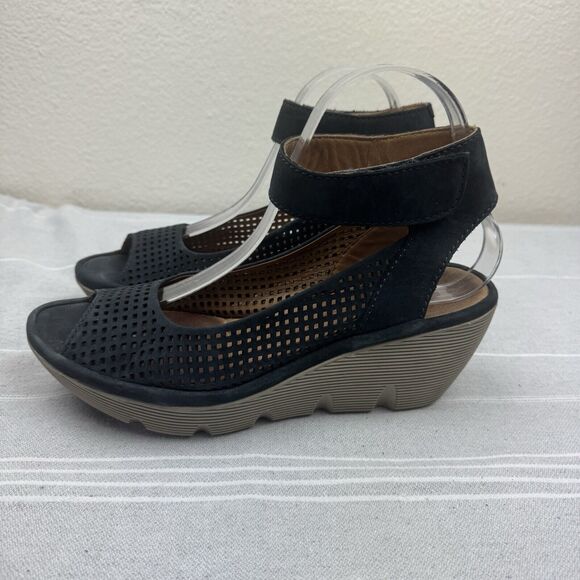 Clark’s Collection Reedly Salene Wedge Sandals Leather Peep Toe Black 8.5 - Picture 7 of 15